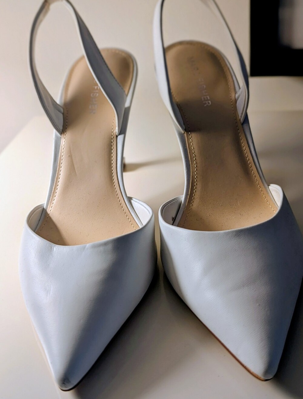 Marc Fisher White Pointed Slingback Pumps
